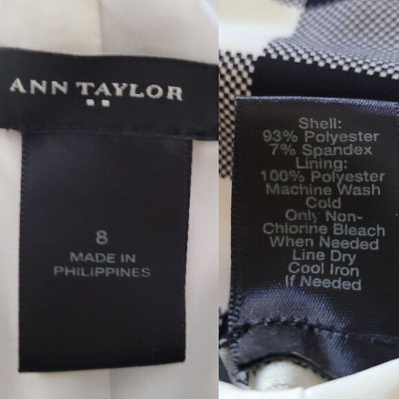 Ann Taylor Skater Skirt 8 Black White Picnic Plaid Full Tea Length Ribbon Waist - Picture 4 of 10